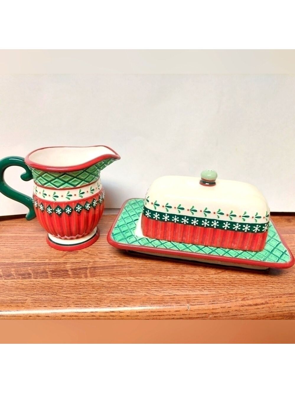 Giftcraft Pioneer-style Holiday Cream Pitcher and Butter Dish